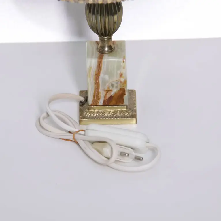 Tischlampe Messing Naturstein Beige 1970er Jahre Vintage
