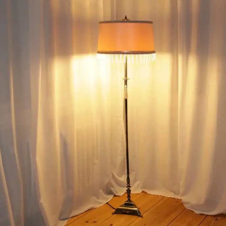 Stehlampe Messing Massiv 155cm Kunstglasperlen 70er J Vintage