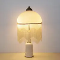 Tischlampe Glasschirm Opalglas Glasperlen 55cm 70er J Vintage