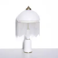 Tischlampe Glasschirm Opalglas Glasperlen 55cm 70er J Vintage