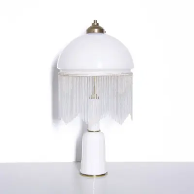 Tischlampe Glasschirm Opalglas Glasperlen 55cm 70er J Vintage