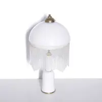 Tischlampe Glasschirm Opalglas Glasperlen 55cm 70er J Vintage