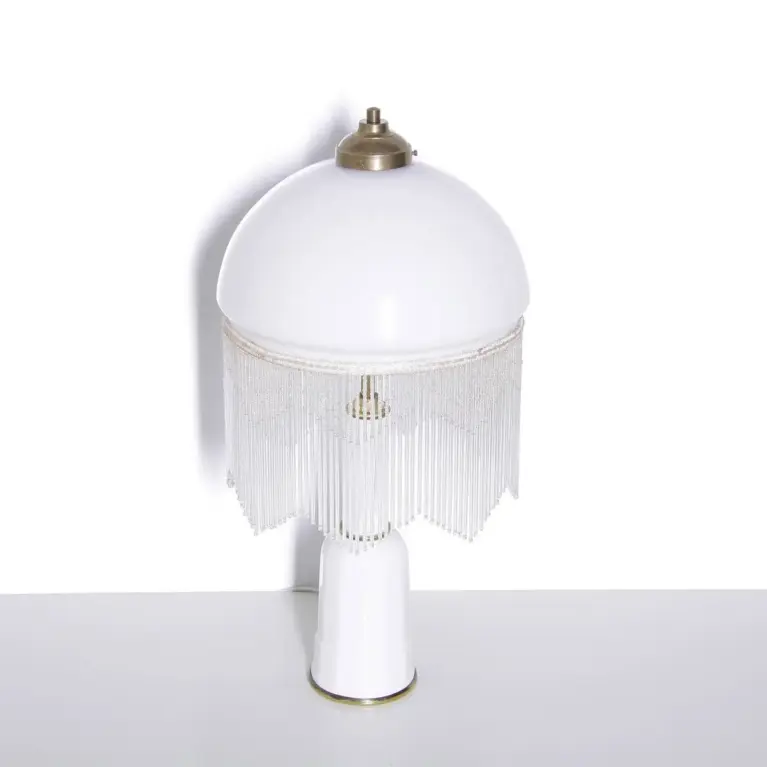 Tischlampe Glasschirm Opalglas Glasperlen 55cm 70er J Vintage