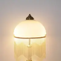 Tischlampe Glasschirm Opalglas Glasperlen 55cm 70er J Vintage