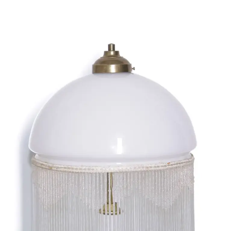 Tischlampe Glasschirm Opalglas Glasperlen 55cm 70er J Vintage