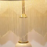 Tischlampe Glasschirm Opalglas Glasperlen 55cm 70er J Vintage