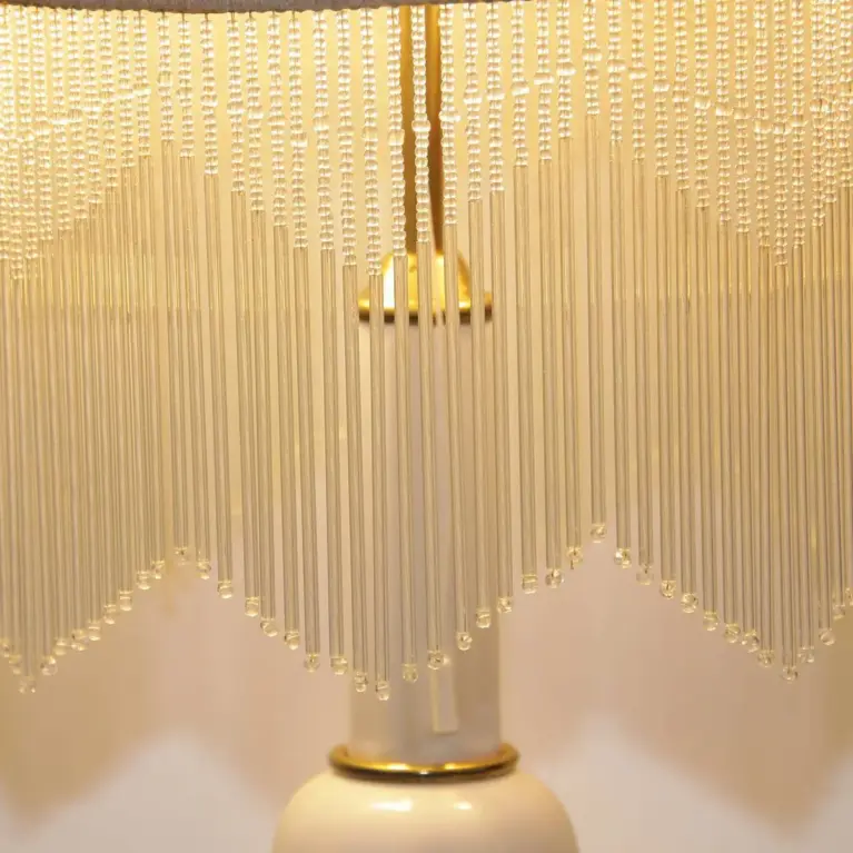 Tischlampe Glasschirm Opalglas Glasperlen 55cm 70er J Vintage