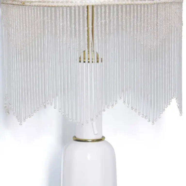 Tischlampe Glasschirm Opalglas Glasperlen 55cm 70er J Vintage