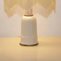 Tischlampe Glasschirm Opalglas Glasperlen 55cm 70er J Vintage