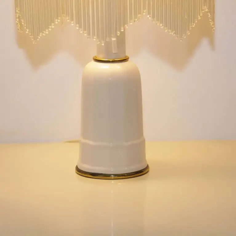 Tischlampe Glasschirm Opalglas Glasperlen 55cm 70er J Vintage