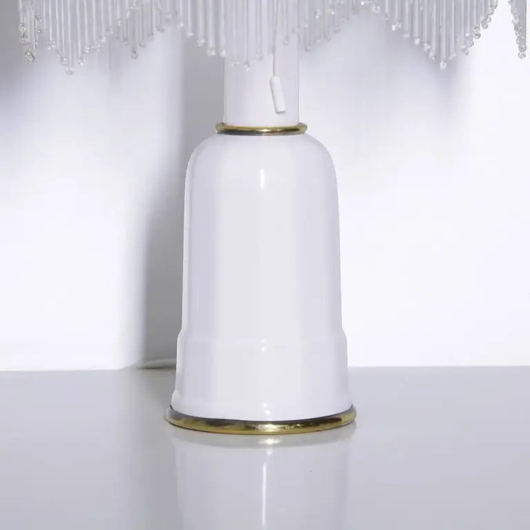 Tischlampe Glasschirm Opalglas Glasperlen 55cm 70er J Vintage