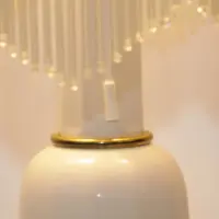 Tischlampe Glasschirm Opalglas Glasperlen 55cm 70er J Vintage