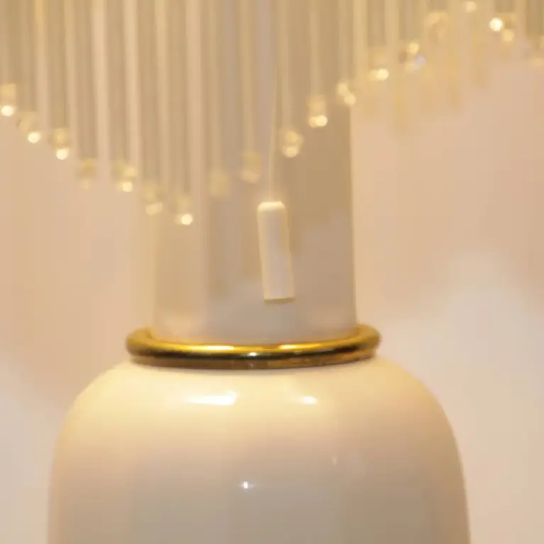 Tischlampe Glasschirm Opalglas Glasperlen 55cm 70er J Vintage