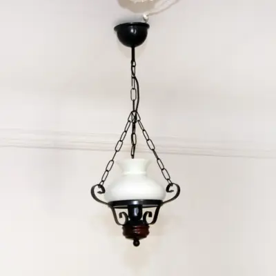 Deckenlampe Hängelampe Petroleum Glasschirm 54-64cm Vintage