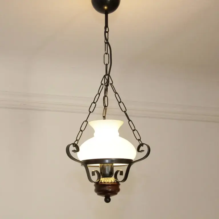 Deckenlampe Hängelampe Petroleum Glasschirm 54-64cm Vintage