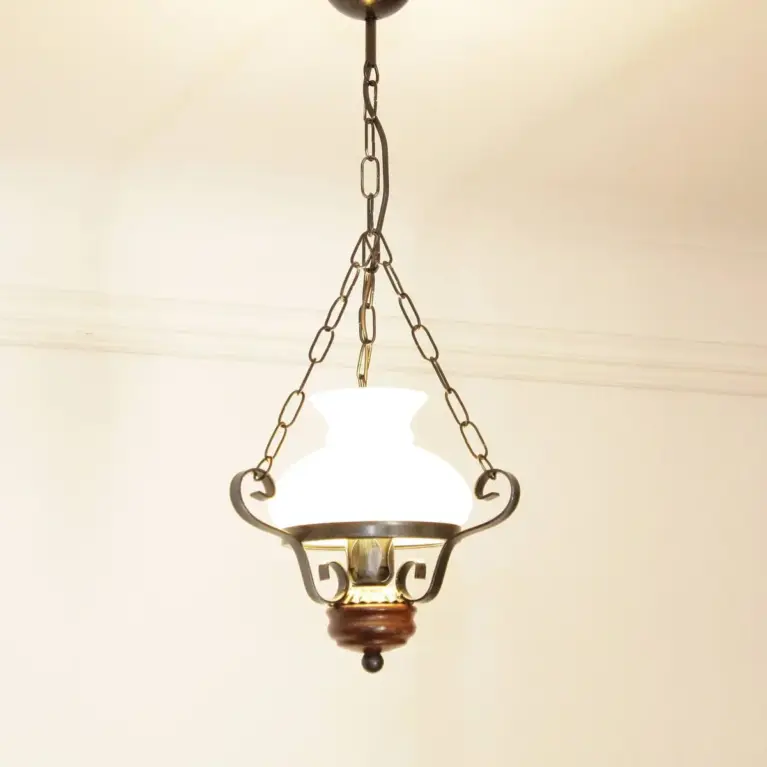 Deckenlampe Hängelampe Petroleum Glasschirm 54-64cm Vintage