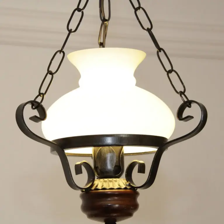 Deckenlampe Hängelampe Petroleum Glasschirm 54-64cm Vintage