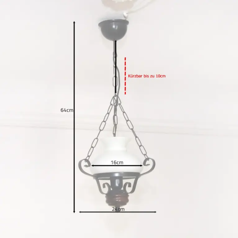 Deckenlampe Hängelampe Petroleum Glasschirm 54-64cm Vintage