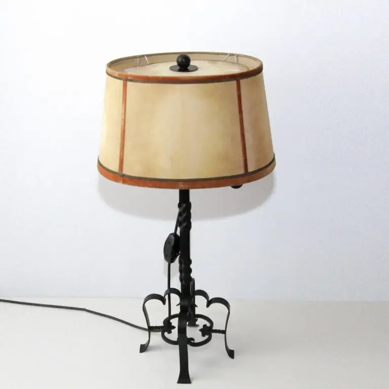 Lampe Beistelllampe Eisen Kunstleder 73cm Vintage