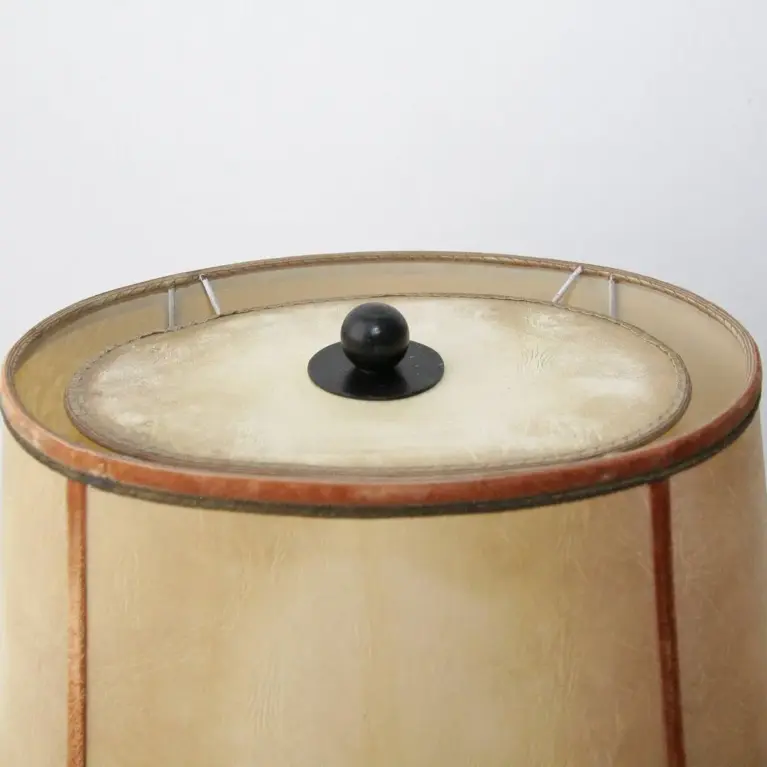 Lampe Beistelllampe Eisen Kunstleder 73cm Vintage