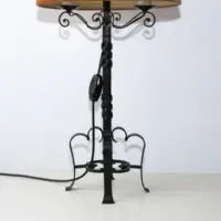 Lampe Beistelllampe Eisen Kunstleder 73cm Vintage