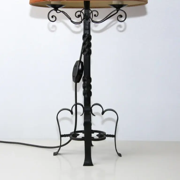 Lampe Beistelllampe Eisen Kunstleder 73cm Vintage