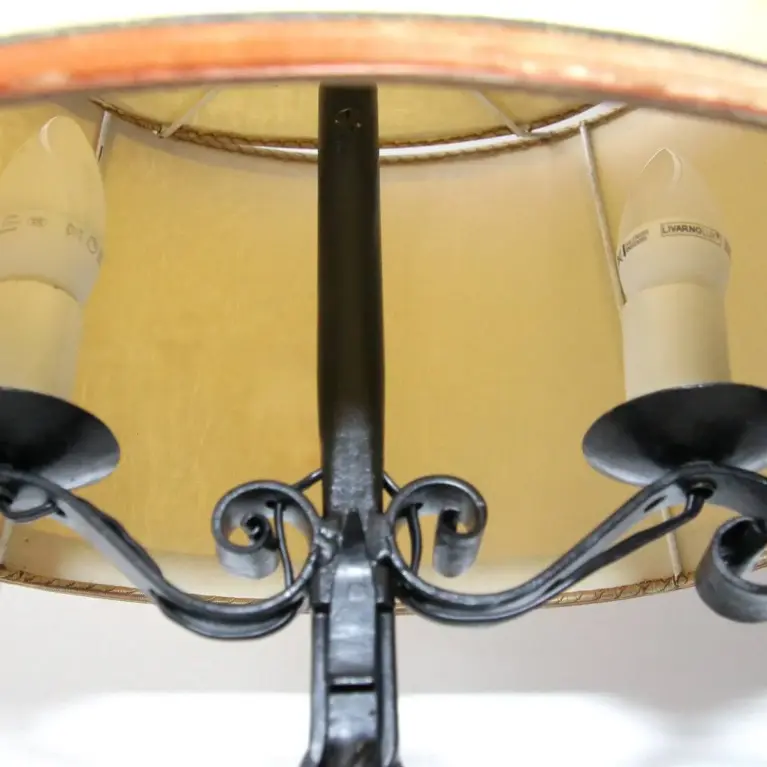 Lampe Beistelllampe Eisen Kunstleder 73cm Vintage