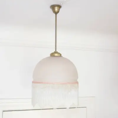 Deckenlampe Hängelampe Glasschirm Glasperlen 76cm Vintage