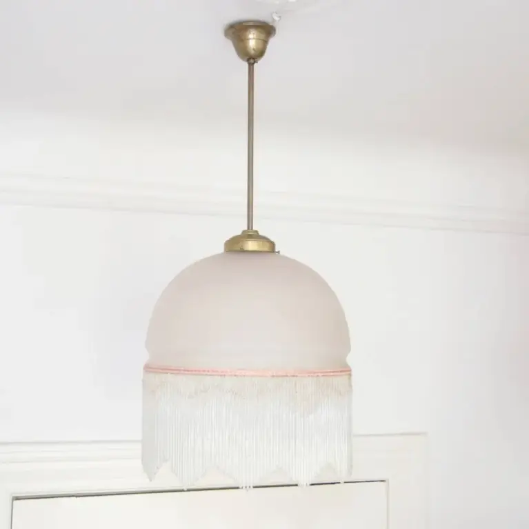 Deckenlampe Hängelampe Glasschirm Glasperlen 76cm Vintage