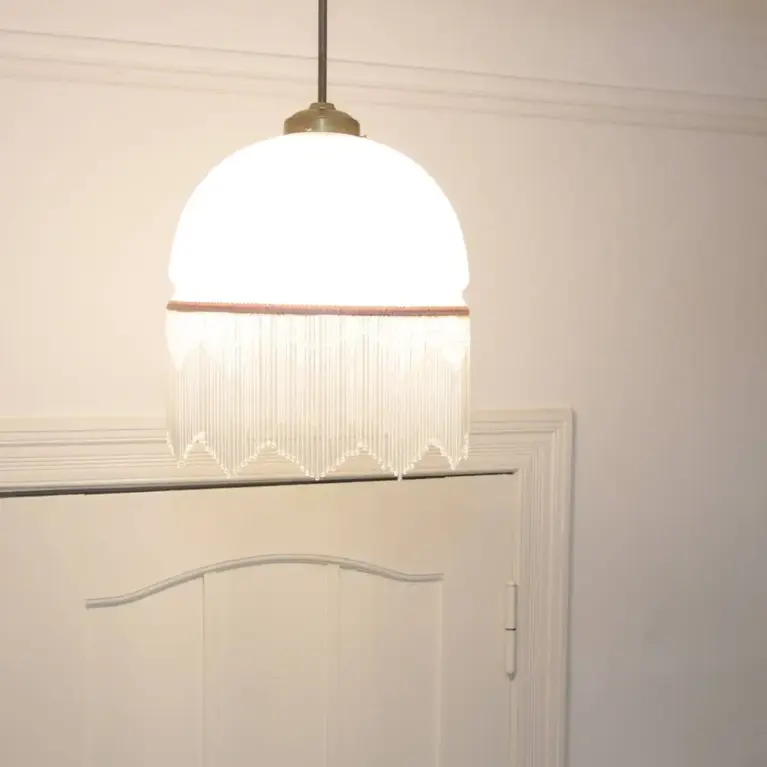 Deckenlampe Hängelampe Glasschirm Glasperlen 76cm Vintage