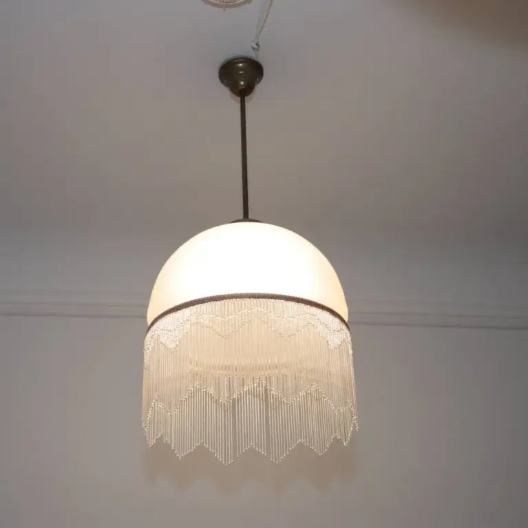 Deckenlampe Hängelampe Glasschirm Glasperlen 76cm Vintage