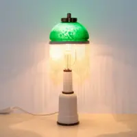 Tischlampe Glasschirm Glasperlen Porzellan 43cm 70er J Vintage