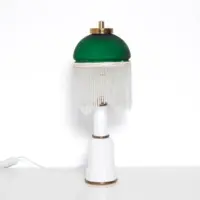 Tischlampe Glasschirm Glasperlen Porzellan 43cm 70er J Vintage