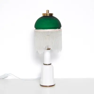 Tischlampe Glasschirm Glasperlen Porzellan 43cm 70er J Vintage