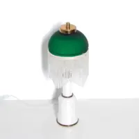 Tischlampe Glasschirm Glasperlen Porzellan 43cm 70er J Vintage