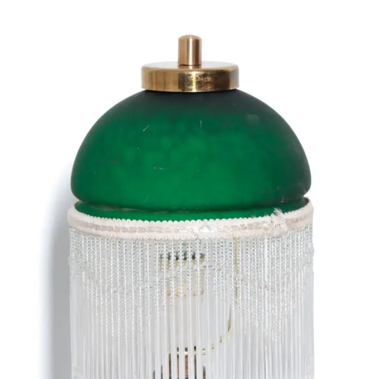 Tischlampe Glasschirm Glasperlen Porzellan 43cm 70er J Vintage