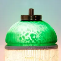 Tischlampe Glasschirm Glasperlen Porzellan 43cm 70er J Vintage