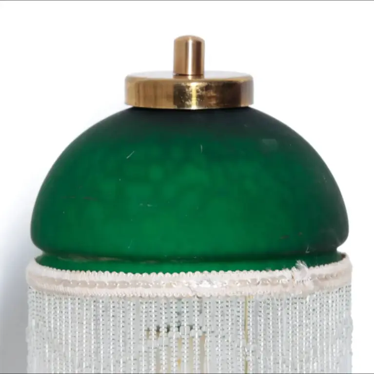 Tischlampe Glasschirm Glasperlen Porzellan 43cm 70er J Vintage