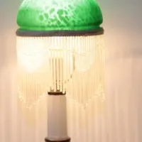 Tischlampe Glasschirm Glasperlen Porzellan 43cm 70er J Vintage