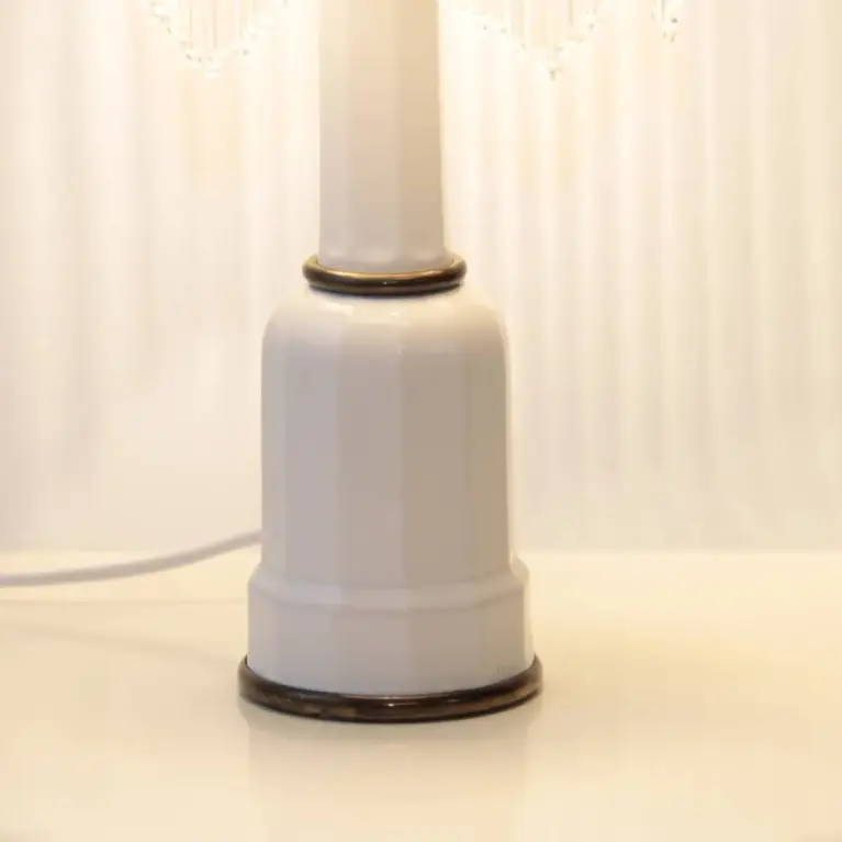 Tischlampe Glasschirm Glasperlen Porzellan 43cm 70er J Vintage