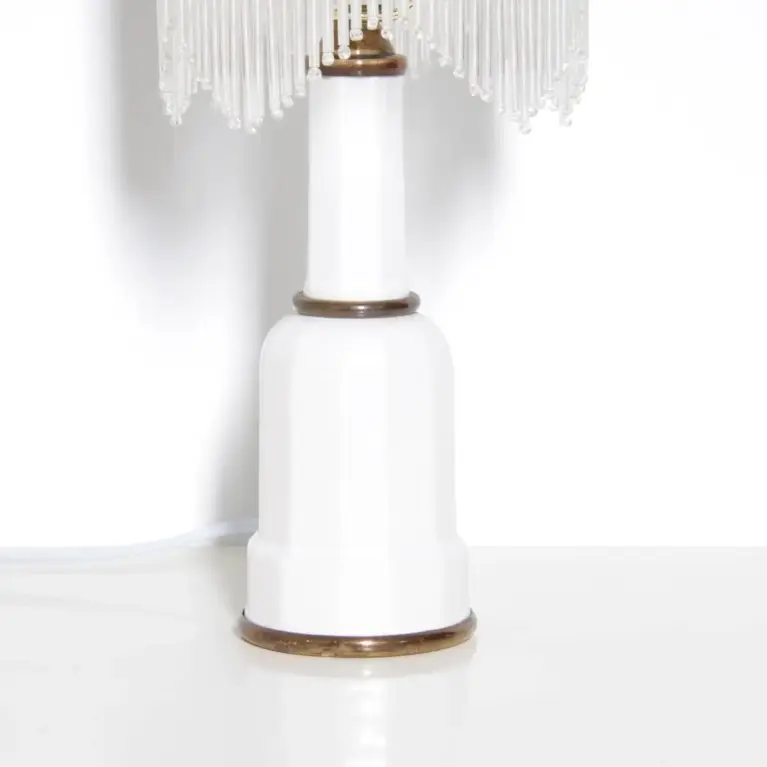 Tischlampe Glasschirm Glasperlen Porzellan 43cm 70er J Vintage