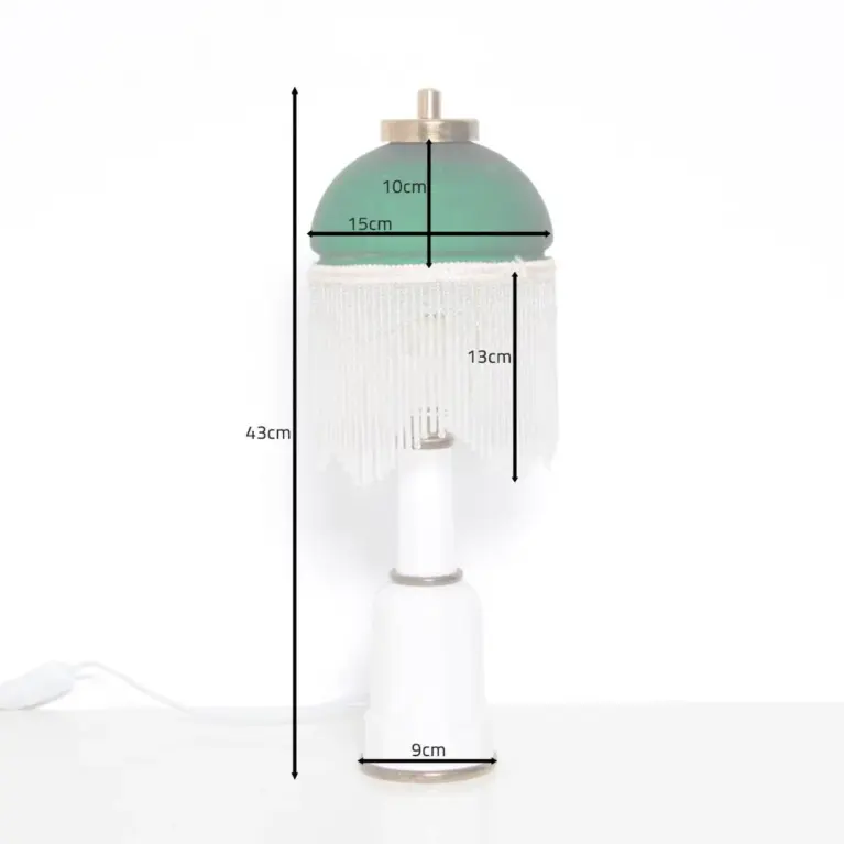 Tischlampe Glasschirm Glasperlen Porzellan 43cm 70er J Vintage