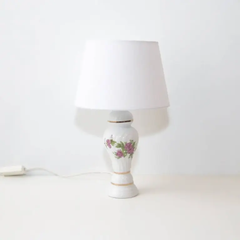 Tischlampe Porzellan Handbemalt 1980er Jahre Vintage