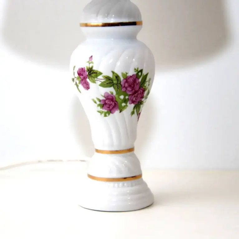 Tischlampe Porzellan Handbemalt 1980er Jahre Vintage