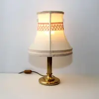 Tischlampe Messing Stoffbordüre 41cm 70er J Vintage