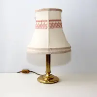 Tischlampe Messing Stoffbordüre 41cm 70er J Vintage