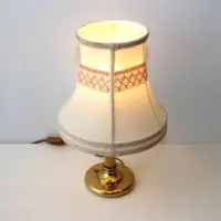 Tischlampe Messing Stoffbordüre 41cm 70er J Vintage