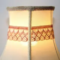 Tischlampe Messing Stoffbordüre 41cm 70er J Vintage