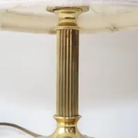 Tischlampe Messing Stoffbordüre 41cm 70er J Vintage