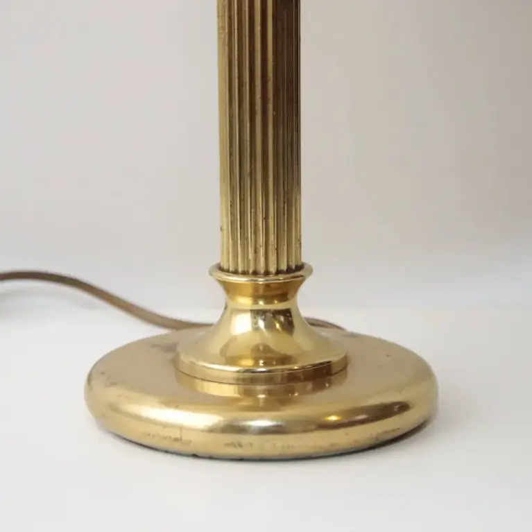 Tischlampe Messing Stoffbordüre 41cm 70er J Vintage